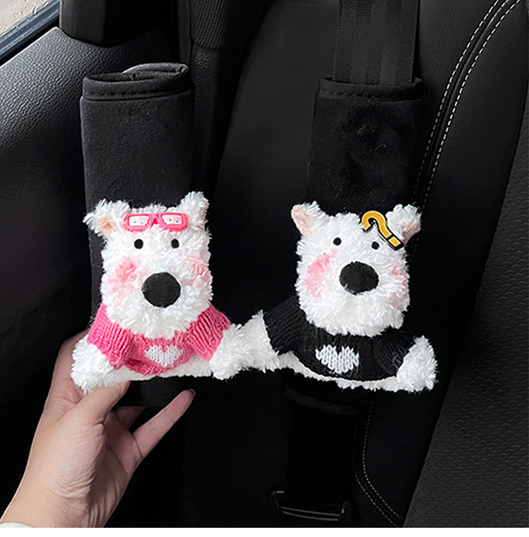 Cartoon Car Seat Belt Shoulder Pad Plush Doll West Highland Sweater French Fries Sunglasses Anti-Lean Soft Protective Cover