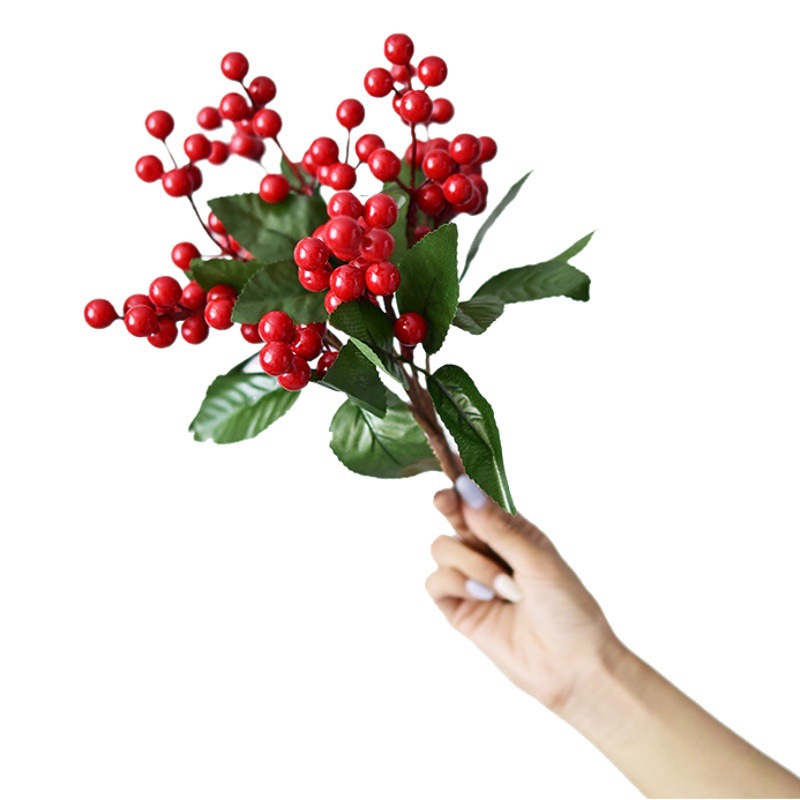 Fruta roja simulada, racimo de frutas navideñas, fruta auspiciosa, fruta de espuma, fruta de la fortuna, rama de boda, arreglo floral, fruta simulada, fruta roja