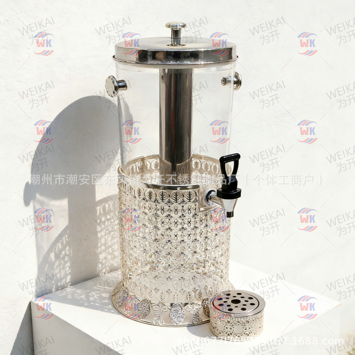 Dispensador de jugo redondo de 8L para suministro transfronterizo, contenedor de bebidas para buffet de hotel comercial, dispensador de café caliente, leche y té de hierro forjado. image 7