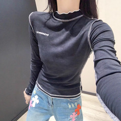 ch25ss秋冬新款明线做旧长袖T恤扎染色系+logo涂鸦个性百搭