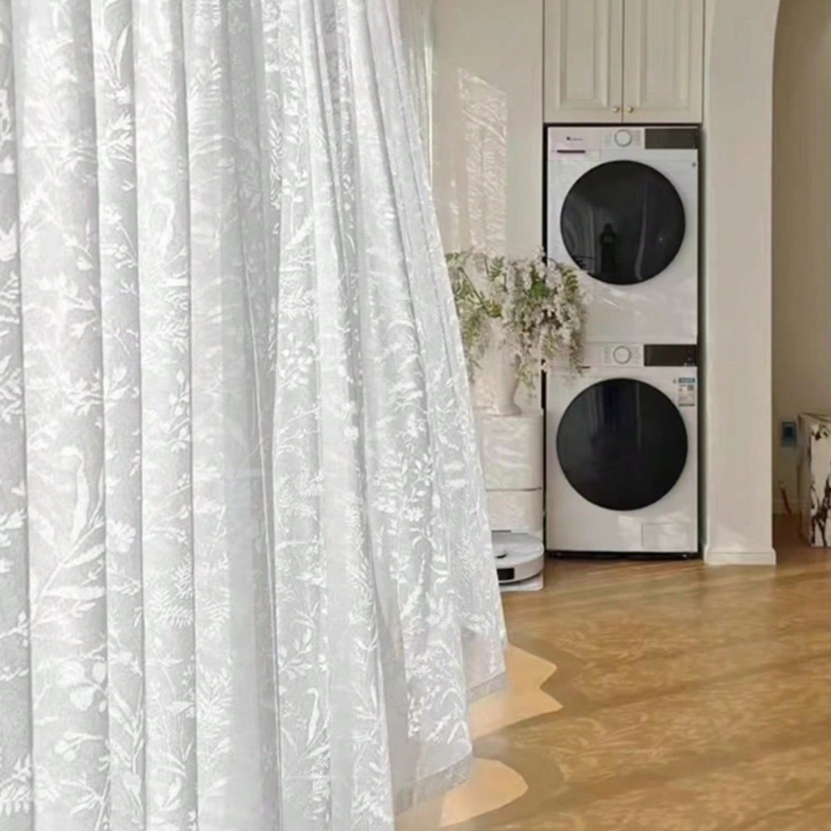 New Sun Protection Cream Style Gauze Moon Branch Shadow Light-Impermeable Cut Out French Balcony Window Screen Curtain Curtain Living Room