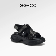 欧洲站2025夏季新款水钻凉鞋运动凉鞋女魔术贴松糕厚底增高休闲鞋