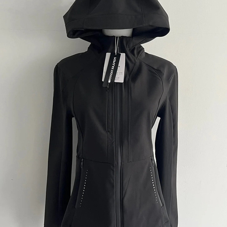 Black Slim-Fit Jacket for Women, New Style, Short-Sleeve, Slim-Fit Long-Sleeve Design, Yoga Top, Denim Cotton