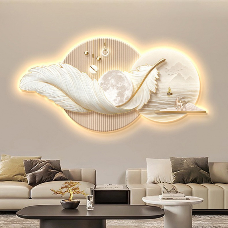 Pintura de lámpara de plumas de lujo moderno pintura decorativa de la sala de estar sofá atmósfera fondo pintura de pared significa buena pintura mural al por mayor