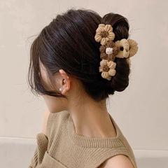 温柔风奶咖色花朵针织发箍女高颅顶显瘦森系复古发饰头箍头卡