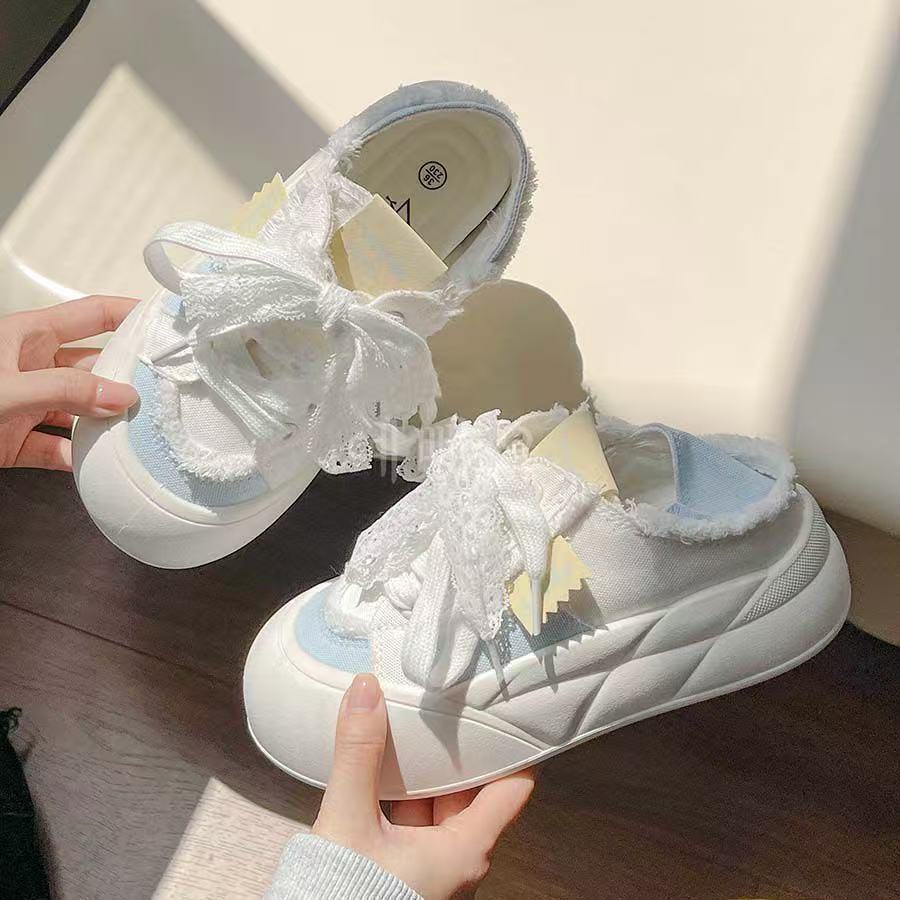 2025 nuevo verano y otoño dos zapatos de lona de suela gruesa zapatos de skate para estudiantes de mujeres zapatos blancos pequeños zapatos de pan image 4