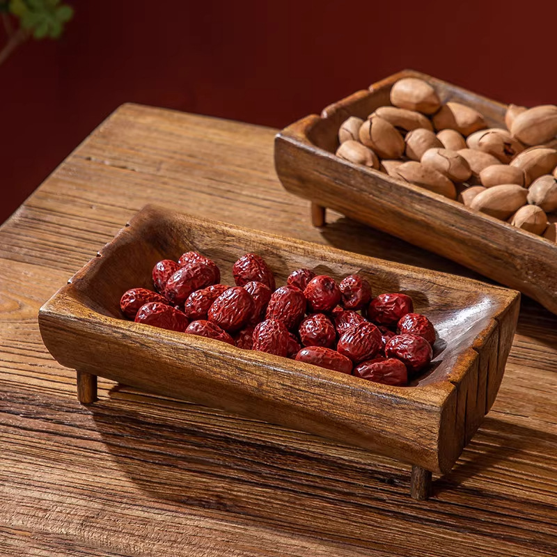 [Free Shipping] Thai Solid Wood Dried Fruit Tray Home Living Room Coffee Table Retro Creative Wooden Tray Nut Snack Collection