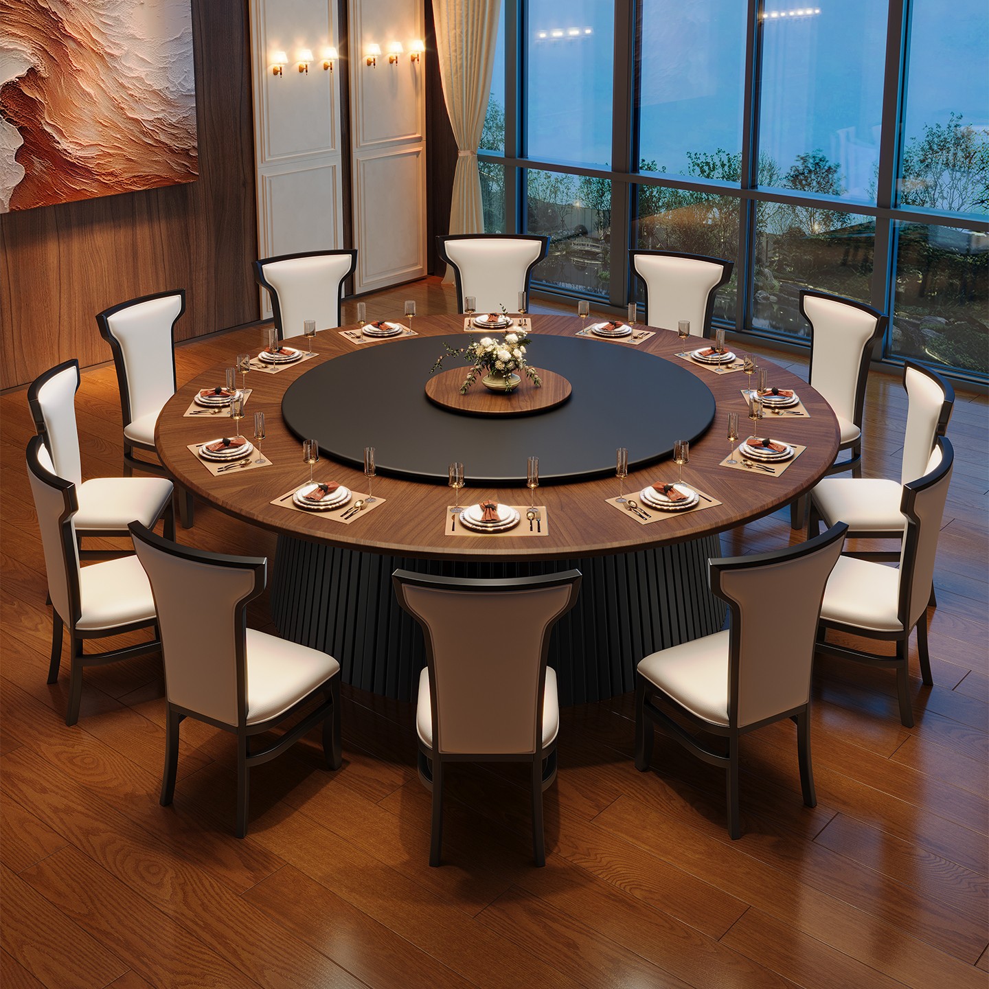 New Chinese-Style Hotel Dining Table Large Round Table Electric Turntable for 15-20 People Private Room 2.3m Household Solid Wood Large Round Table