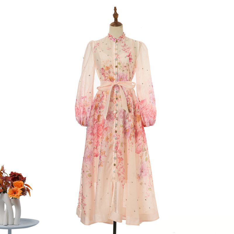 Independent Cross-Border Platform 2026 Spring/Summer New Style Floral Diamond Long Dress with Large Hemline for Women Independent Cross-Border Platform 2026 Spring/Summer New Style Floral Diamond Long Dress with Large Hemline for Women