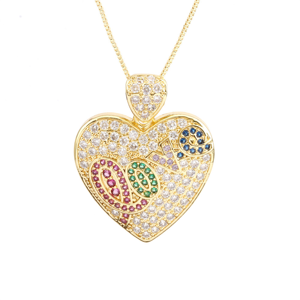 Fashion Heart Shape Copper Plating Zircon Pendant Necklace 1 Piece