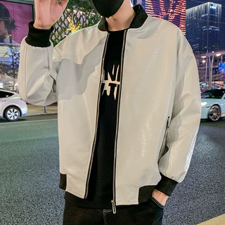 鳄鱼皮PU皮衣夹克机车外套男女春秋潮牌宽松韩版休闲情侣嘻哈百搭