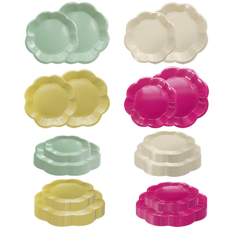 Amazon's New Lace Disposable Solid Color Four-Color Paper Plates Party Supplies Venue Decoration Supplies