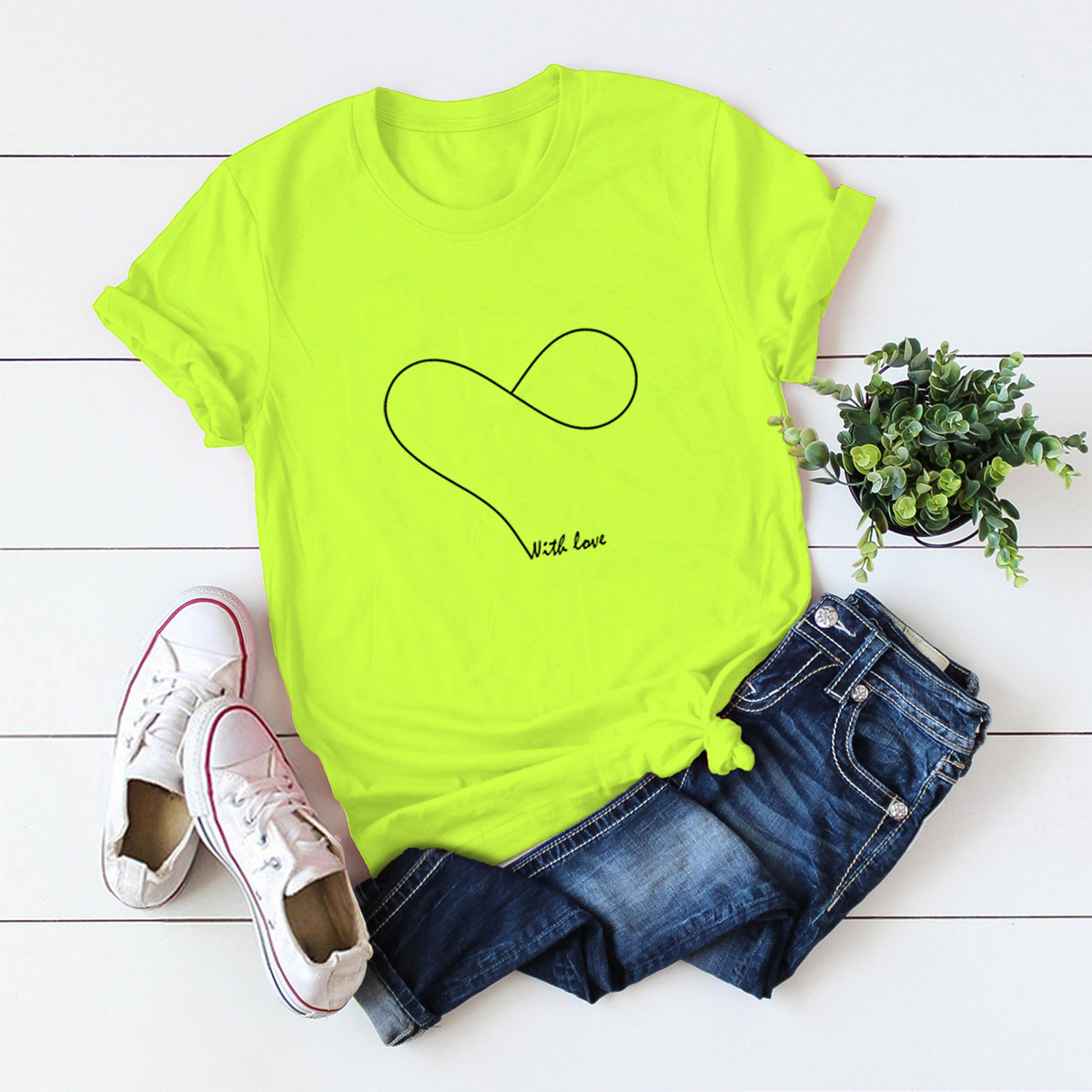 Heart Shape Printed Short-sleeved Cotton T-shirt display picture 11