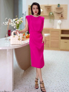 Đầm ôm body nữ lưng trần phong cách Pháp tay ngắn mùa hè — Váy hồng hoa hồng, váy đen