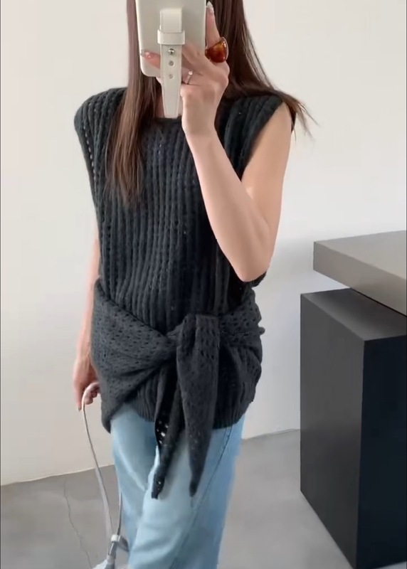 大码女装针织衫马甲2025早秋新款设计感镂空宽松圆领背心披肩套装|undefined