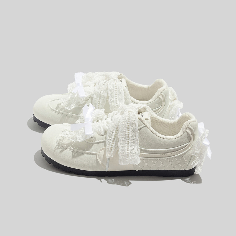 Elegant Lace Bow Milky White Moral Training Shoes 2025 Spring New Versatile Flats Shoes Small White Shoes Women's Shoes