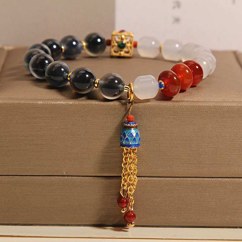 Pulseras de ágata azules naturales, pulseras de ágata blanca de corte retrógrada, pulseras de ágata blanca de nicho chino para mujeres
