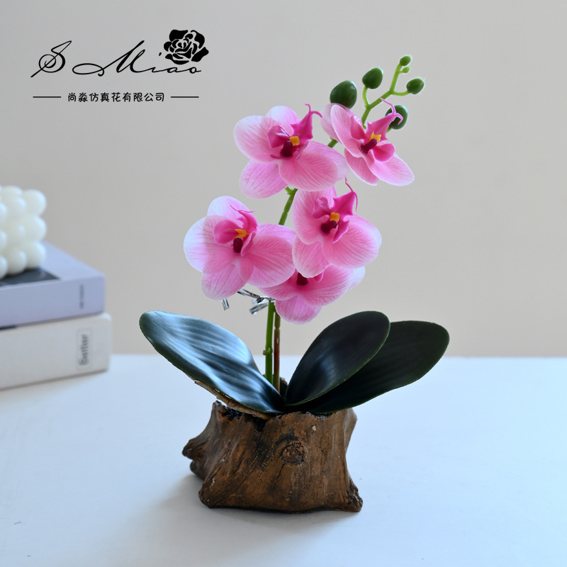 Flor falsa sensación de orquídea mariposa pequeña sala de estar bonsai escritorio porche de imitación flor verde decoración flores artificiales image 3