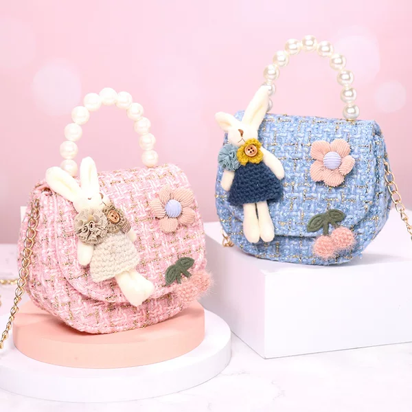 New Children's Bag Autumn Korean Style Girl's Cute Crossbody Bag Girl's Trendy Rabbit Pearl Handbag
