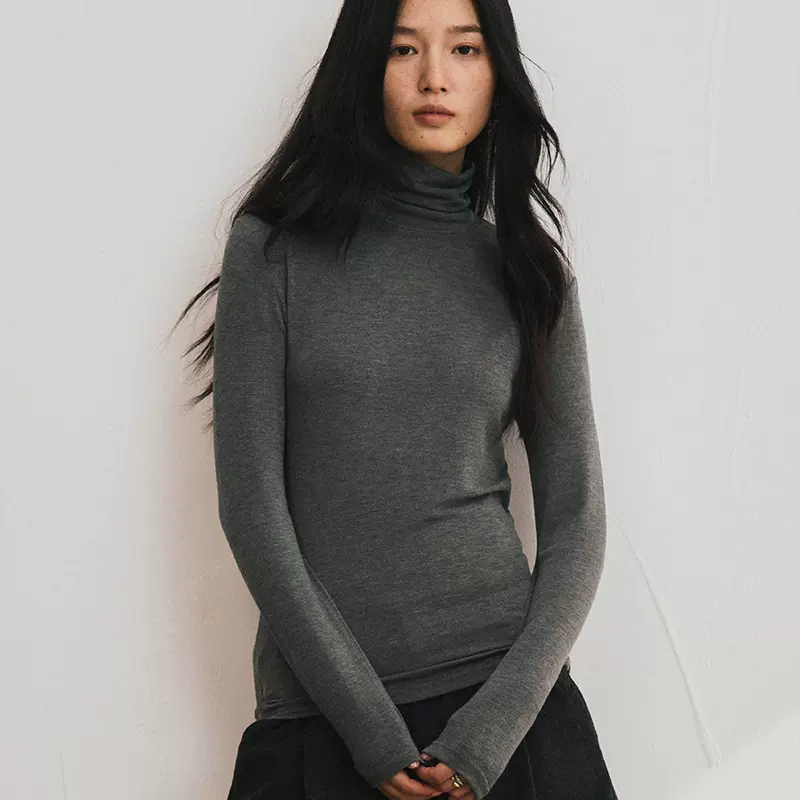 秋冬山羊绒高领打底衫女天丝莫代尔修身亲肤T恤基础款弹力针织衫