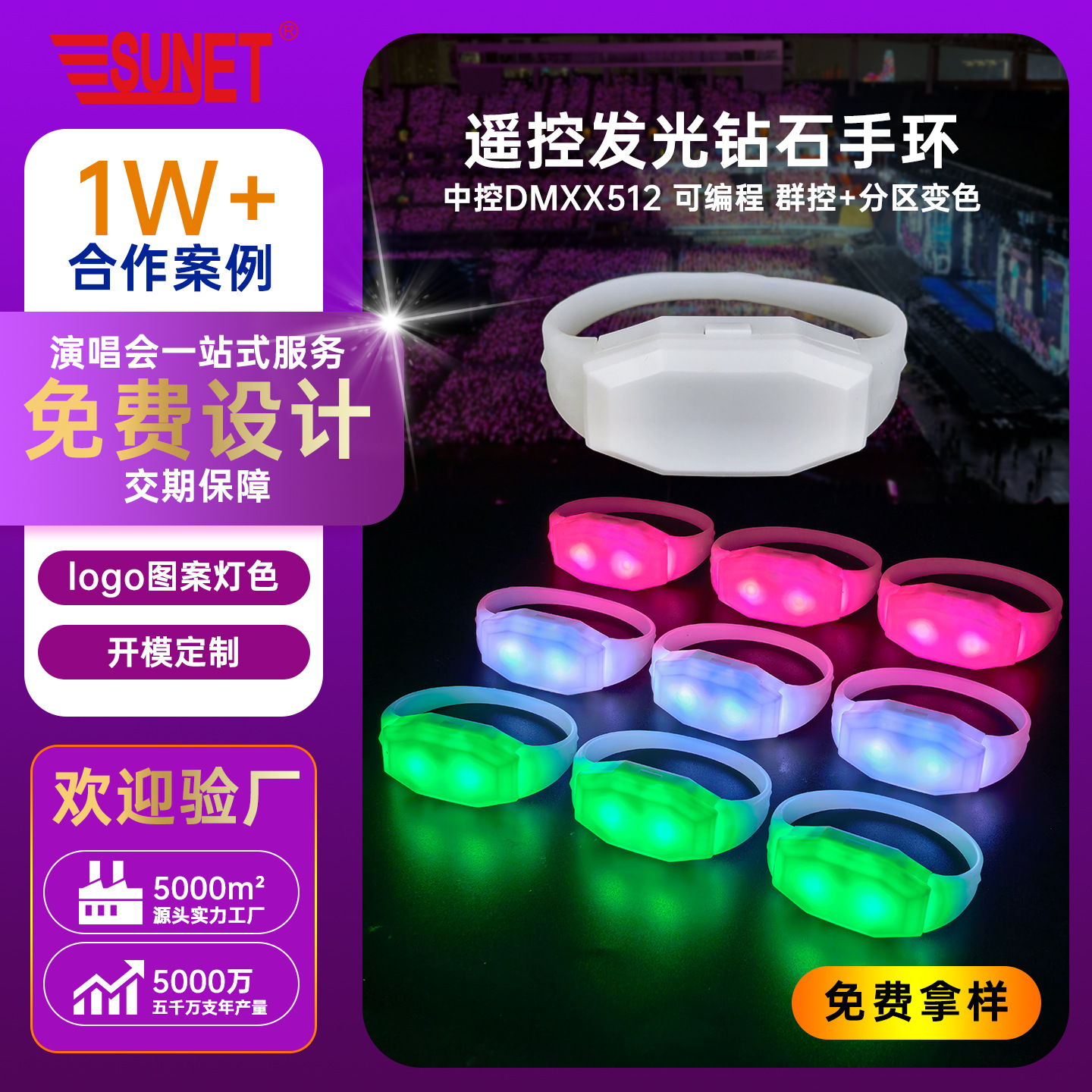 Pulsera Luminosa LED de 15 Colores de ABS con Control Remoto para Conciertos y Fiestas