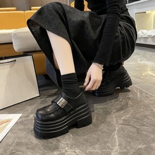 魔术贴乐福鞋女秋冬2025新款学生一脚蹬单鞋增高厚底英伦风小皮鞋