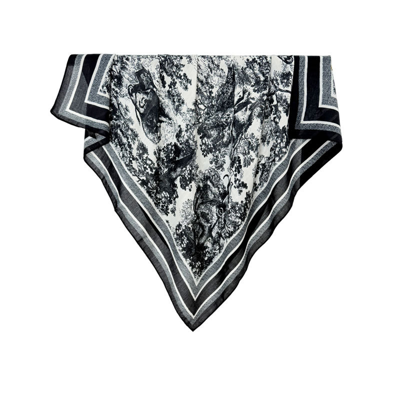 Bufanda cuadrada de 90 cm para primavera y verano, estilo coreano, con estampado de jungla, de seda de alta gama, versátil para todas las estaciones._voghion.com
