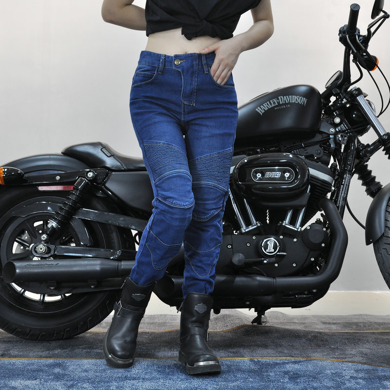 VOLERO casual retro stretch pantalones de la motocicleta pantalones vaqueros de la motocicleta de equitación de las mujeres de carreras de motos pantalones de montar resistentes a la caída