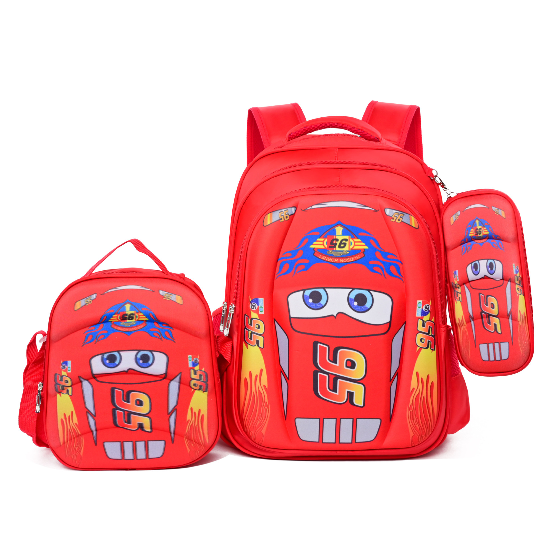 Comercio exterior al por mayor 3D Escuela Primaria estudiante mochila 3-piece set niños dibujos animados mochila lápiz bolsa de almuerzo para grado 1-6