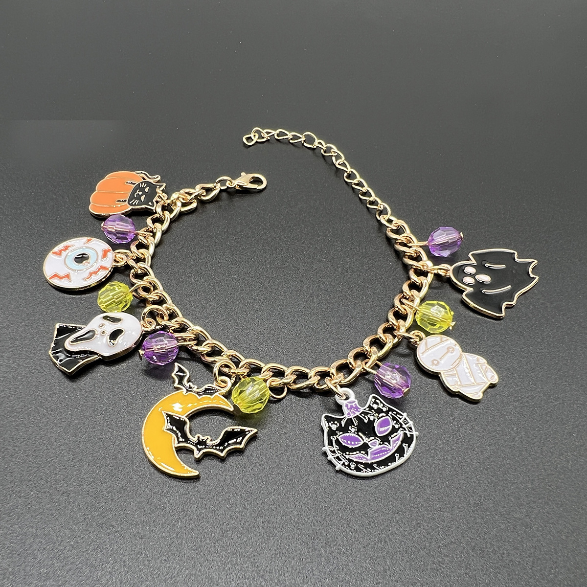 Halloween Charm Bracelet With Pumpkin Ghost And Bat Charms_voghion.com