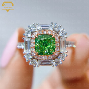 Cushion Green Diamond Ring 18K Gold Green 1 Carat Natural Diamond Ring Customized European and American Mature and Elegant Women's Ring