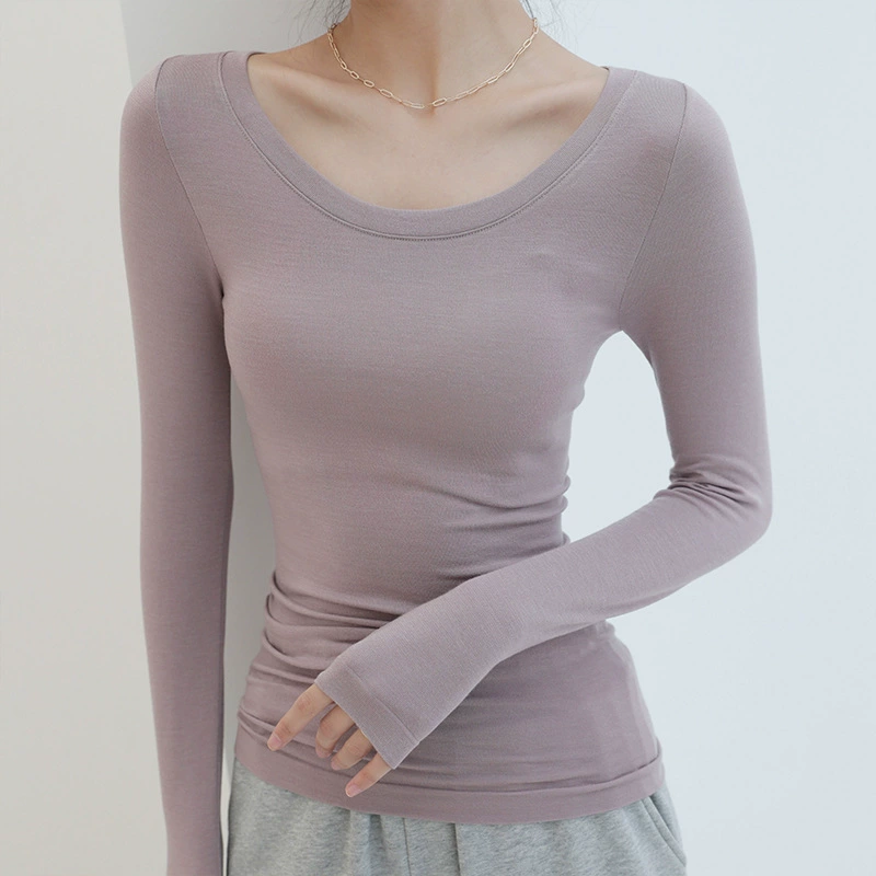 Осенне-зимняя цельная женская рубашка с круглым вырезом и бесшовным дизайном, содержащая аминокислоты и молочный протеин Miyabi.