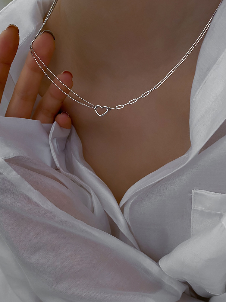 Sunburst Heart Double Layer Necklace For Women Collarbone Chain_voghion.com