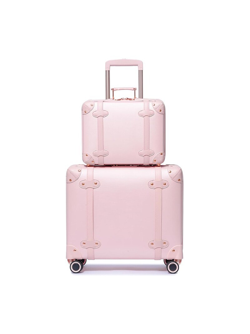Vali nhựa PC vintage hồng size cabin 20 inch bánh xe xoay 360 độ êm ái — Màu hồng