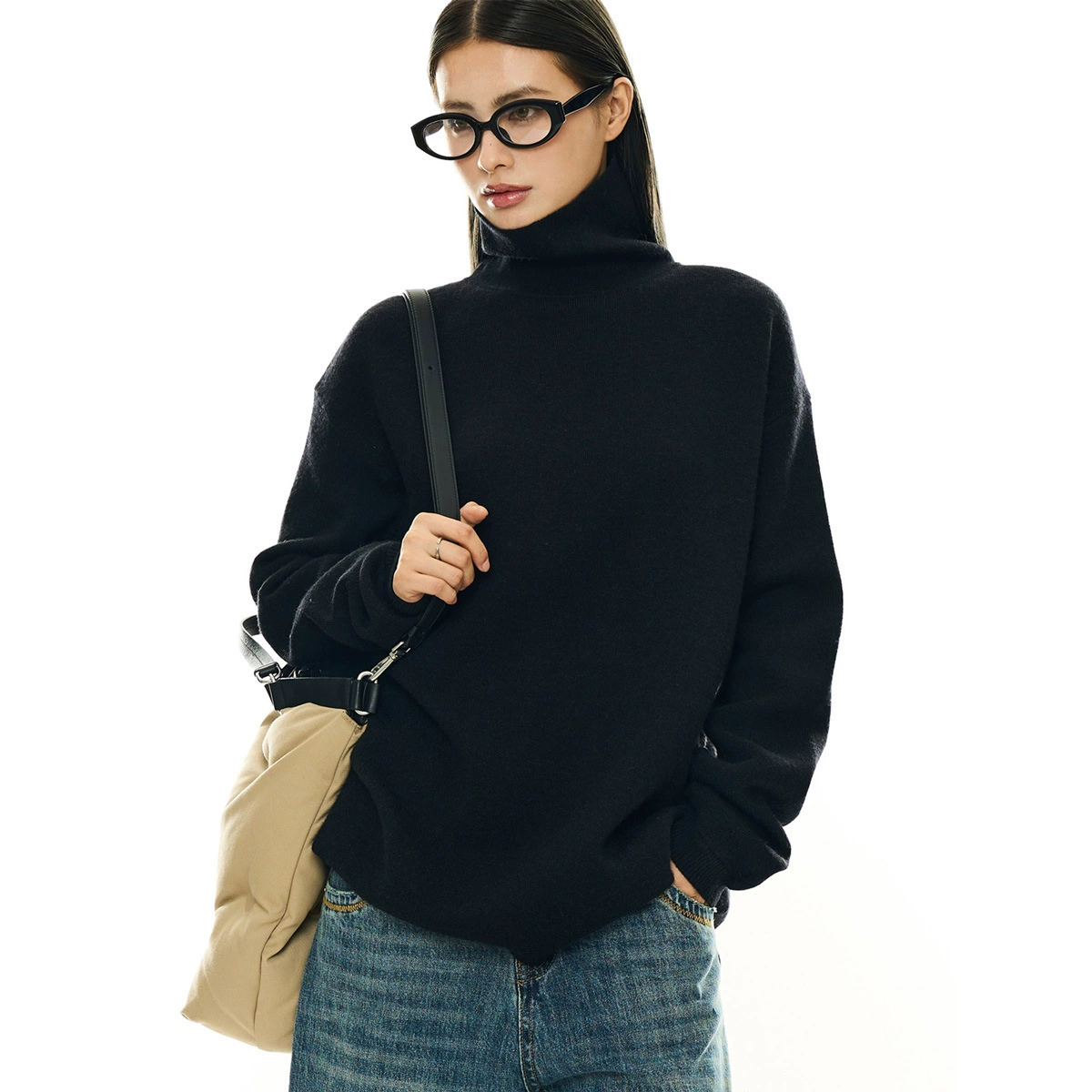 Новый зимний корейский стиль, свитер из овечьего кашемира с высоким воротником, мягкий и восковой, приятный для кожи, свободный утягивающий топ для женщин