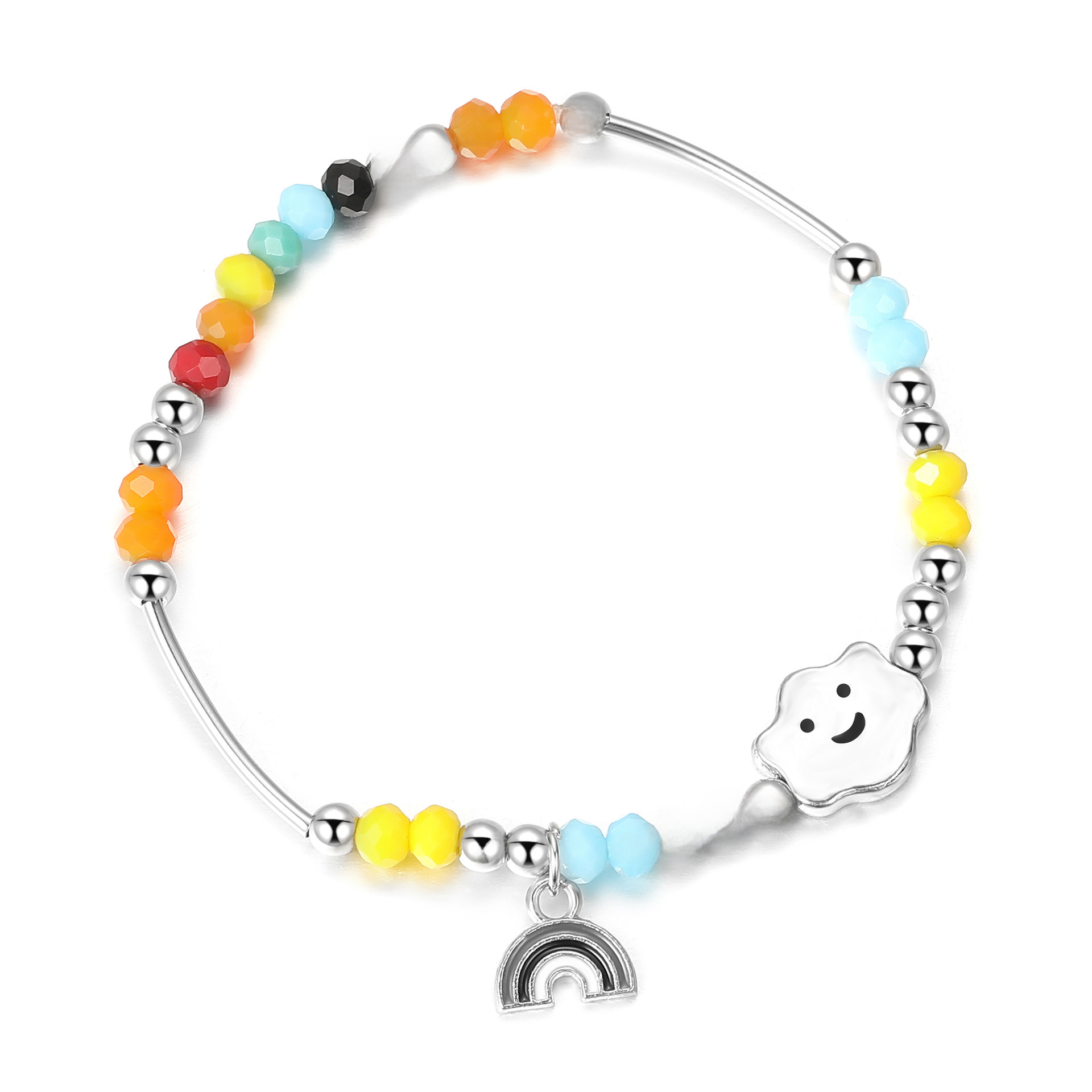 New Rainbow smiley face Bear love beaded bracelet ins niche design beads bracelet _voghion.com
