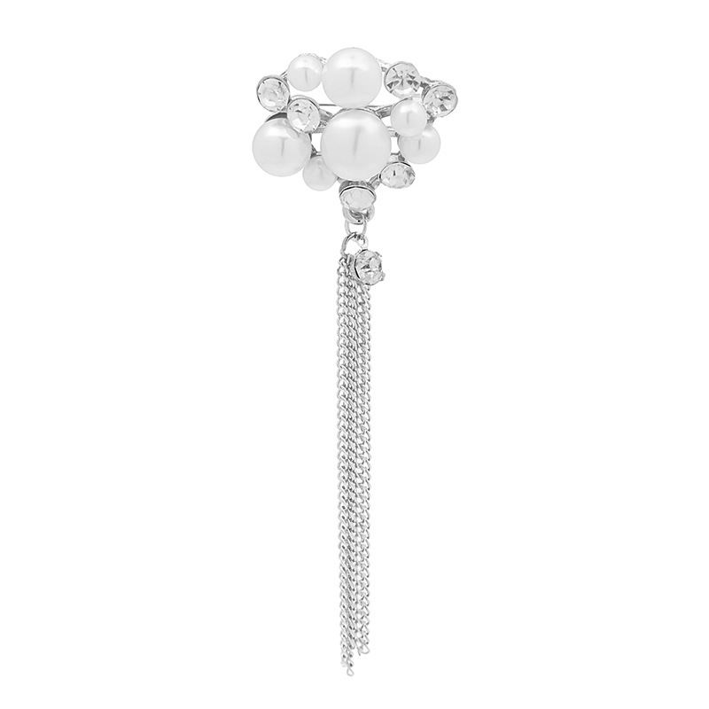 fashion retro diamondstudded pearl flower tassel alloy broochpicture5