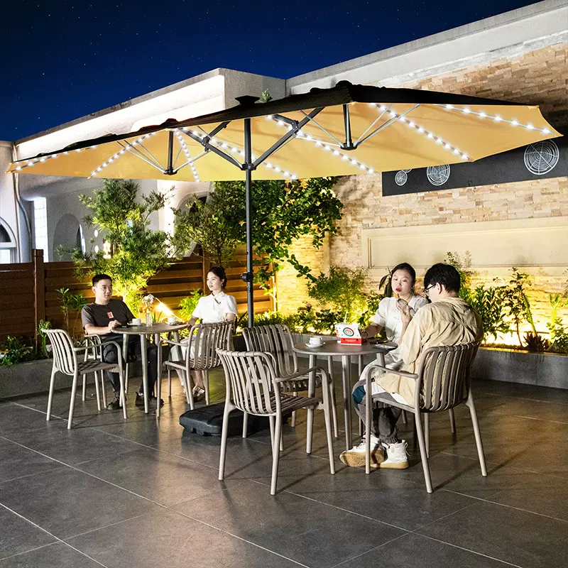 户外休闲遮阳伞咖啡厅奶茶店餐厅三头伞室外花园露天现代简约别墅