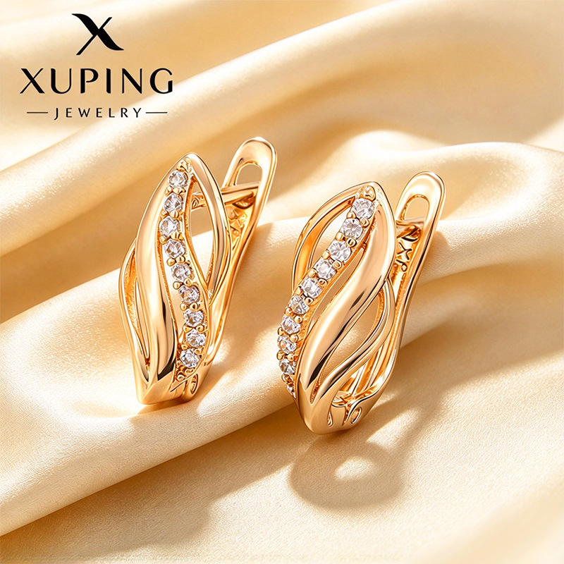 Pendientes de Aro con Zirconia de Aleación de Cobre Bañado en Oro de 18K