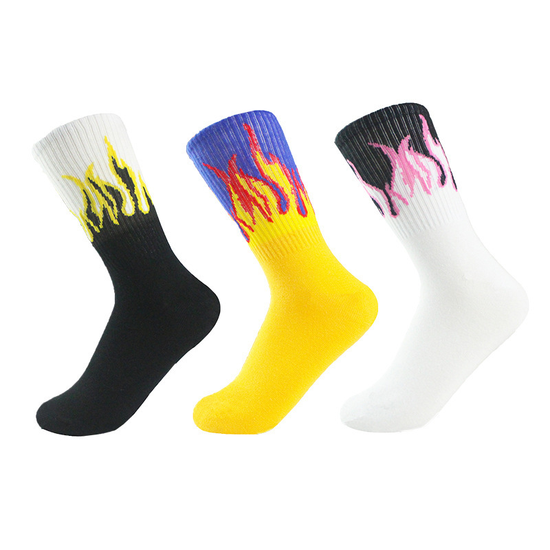 Weichen Cross-Border Socks for Men and Women, Flame Mid-Calf Socks, Spring and Autumn Style, Foreign Trade Trendy Hip-Hop Street Skateboard Sports Socks