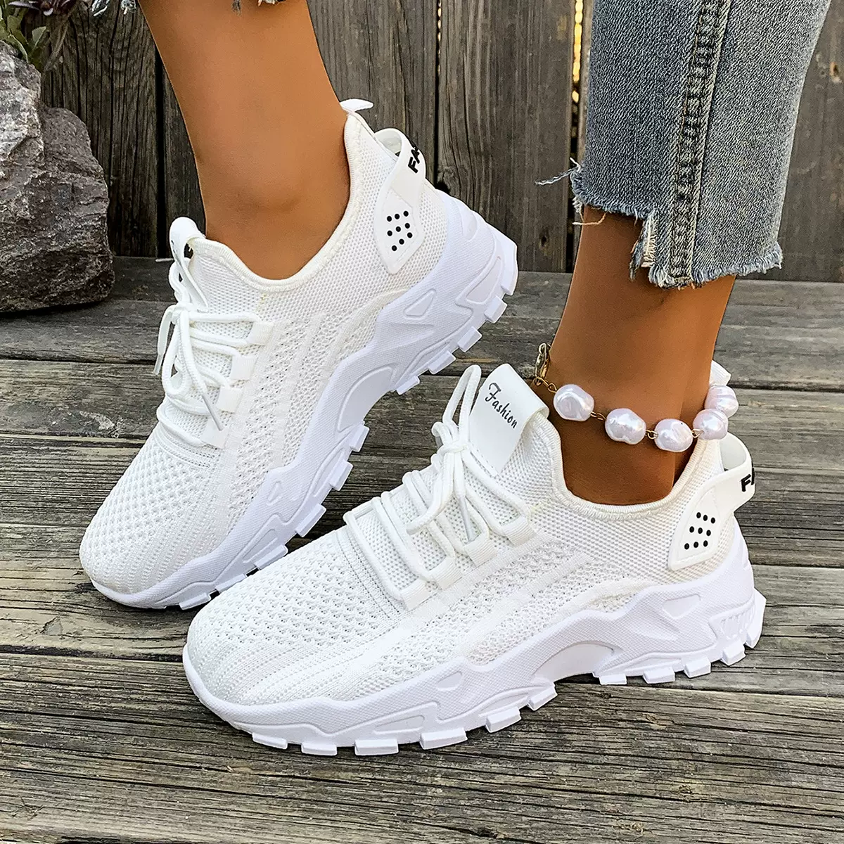 跨境代发鞋子女春季时尚新款外贸跑步鞋网面透气厚底鞋韩版运动鞋