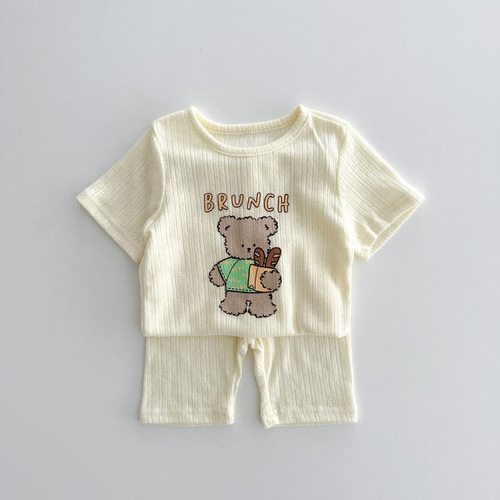 Korean ins summer new candy color print set baby comfortable western style top + pants girl baby two-piece set