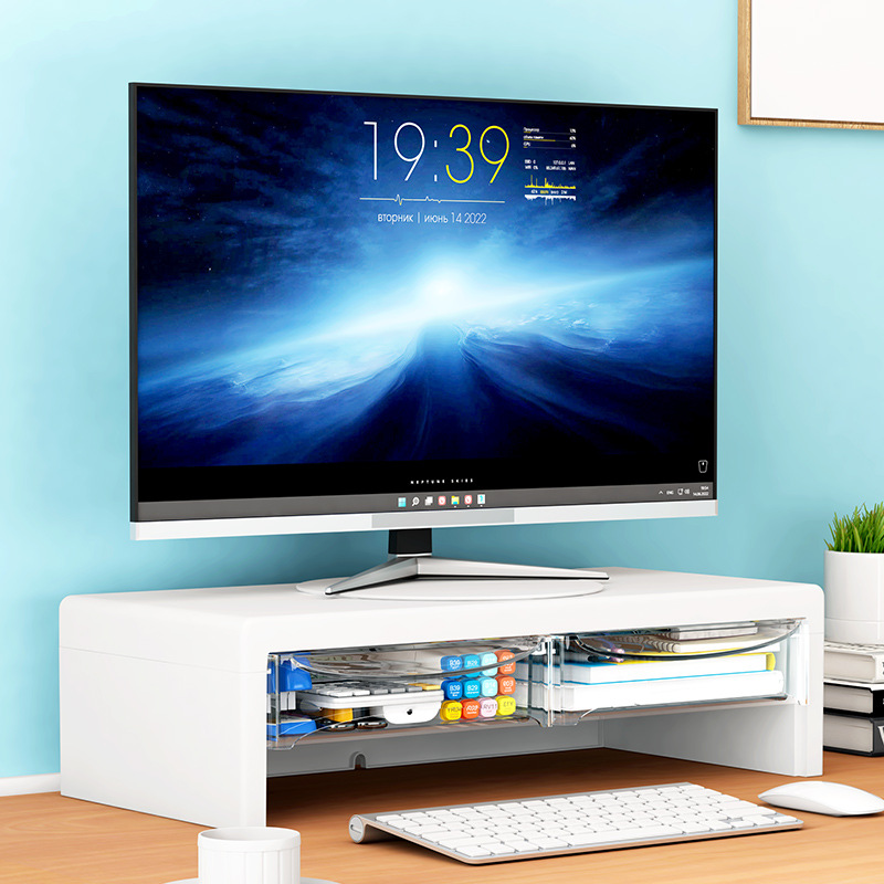 서랍 목 보호가있는 컴퓨터 승강기 랙 사무실 스테이션 데스크탑 모니터 스토리지 랙 데스크탑 스토리지 박스