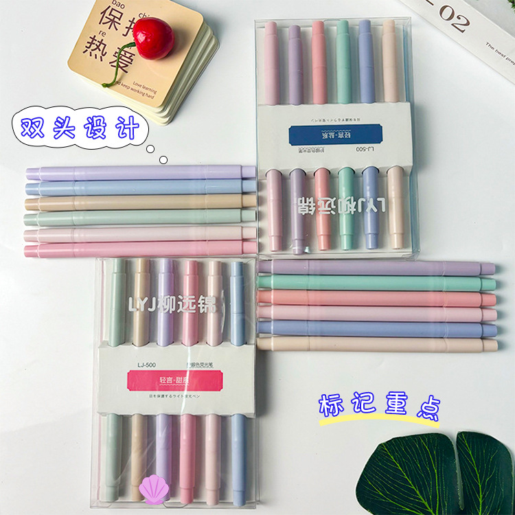 Marcador de doble cabeza Morandi Bolígrafo fluorescente de protección ocular macarón Bolígrafo de mano grande para estudiantes Bolígrafo sin polvo a base de agua