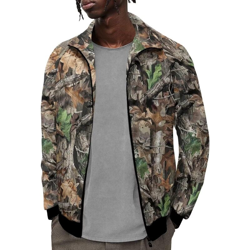 Men's Camouflage Maple Leaf Hunting Jacket Tactical Coat Outdoor Sports Jacket Hiking Fishing Coat Plus Size Top