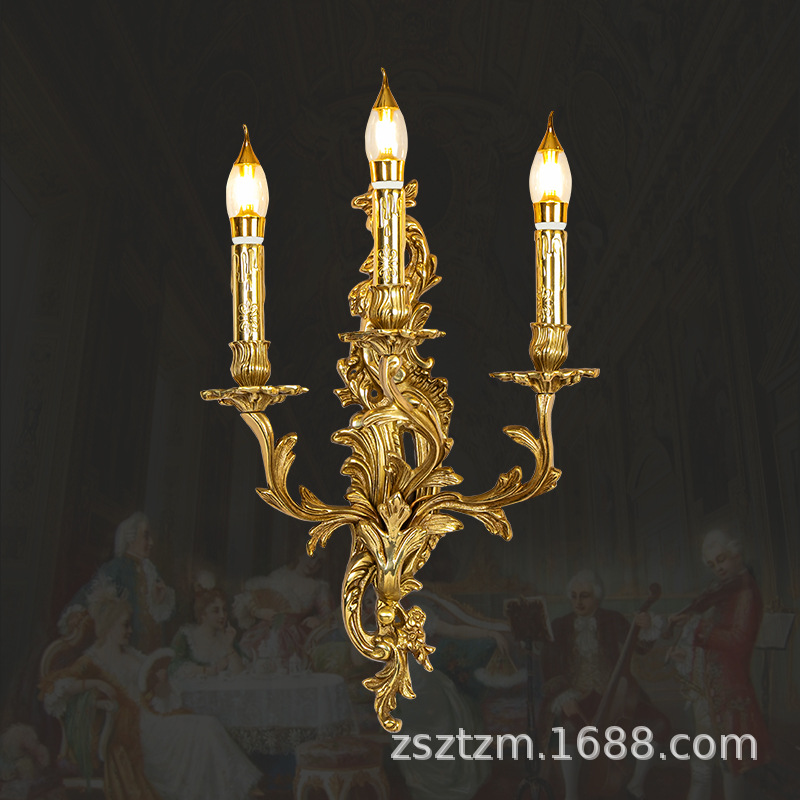 法式复古黄铜客厅卧室蜡烛壁灯欧式古典奢华餐厅咖啡厅展厅墙壁灯