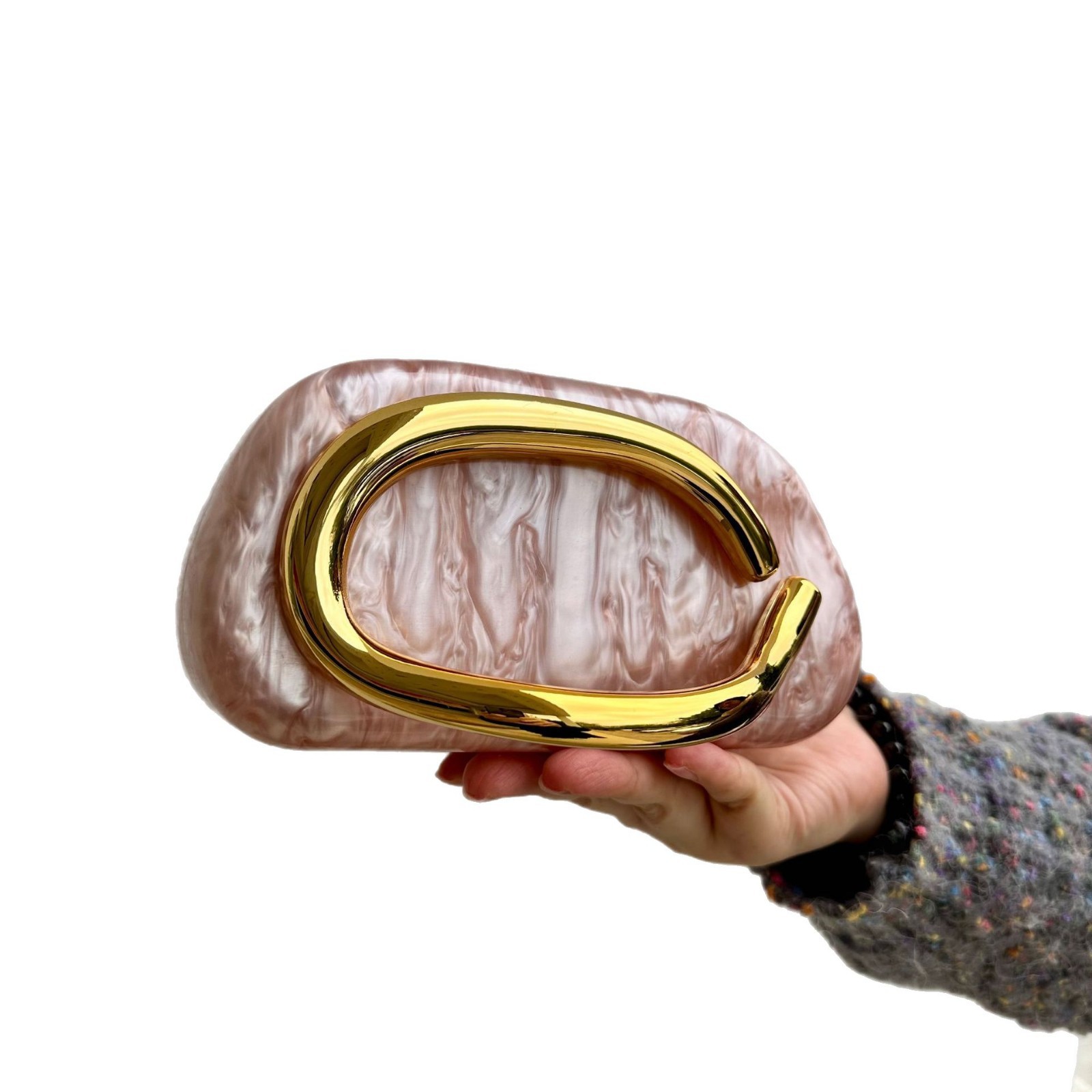 Pochette classique ronde style sac de soirée en acrylique rétro avec anse en métal, tendance européenne et américaine transfrontalière. Sac bandoulière bandoulière._voghion.com