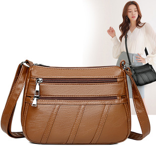 2021 New Soft Leather Women's Bag Shoulder Crossbody Bag Fashionable All-match Mother Bag Multi-layer Large Capacity Mobile Phone Bag