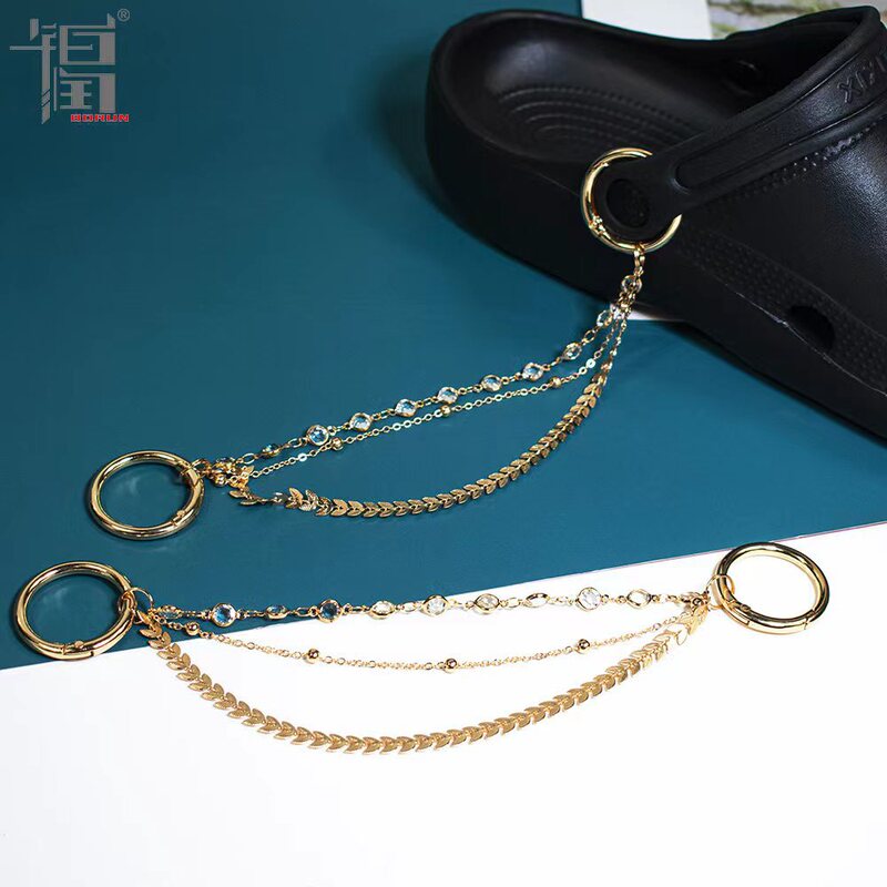 Amazon Hot Sale Alloy Rhinestone Shoe Buckle Shoe Chain Hole Shoes Slippers Sandals Pearl Chain Decoration Accessories