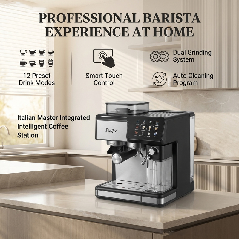 Cross-Border Popular Coffee Machine, Italian Style, Us Standard, European Standard, Uk Standard, Australian Standard, Popular Household Model with Touch Control Panel and Steam Milk Frother